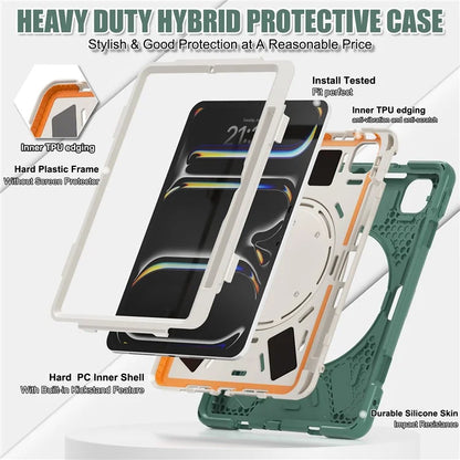 For iPad Pro 11 (2024) Shockproof Case Rotating Kickstand TPU+PC+Silicone Tablet Cover