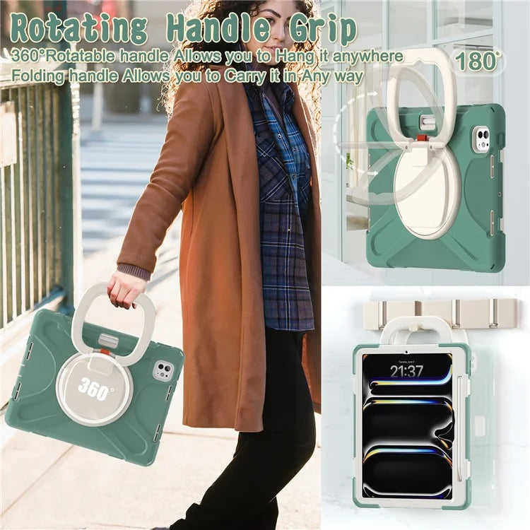 For iPad Pro 11 (2024) Shockproof Case Rotating Kickstand TPU+PC+Silicone Tablet Cover