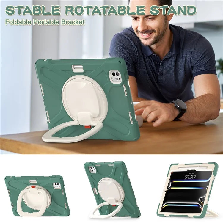 For iPad Pro 11 (2024) Shockproof Case Rotating Kickstand TPU+PC+Silicone Tablet Cover