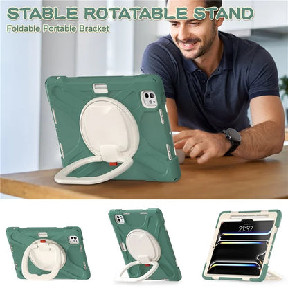 For iPad Pro 11 (2024) Shockproof Case Rotating Kickstand TPU+PC+Silicone Tablet Cover