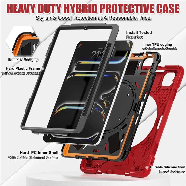 For iPad Pro 11 (2024) Shockproof Case Rotating Kickstand TPU+PC+Silicone Tablet Cover