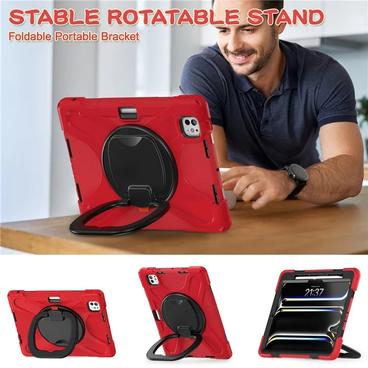 For iPad Pro 11 (2024) Shockproof Case Rotating Kickstand TPU+PC+Silicone Tablet Cover