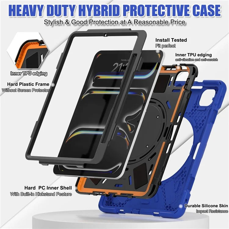 For iPad Pro 11 (2024) Shockproof Case Rotating Kickstand TPU+PC+Silicone Tablet Cover