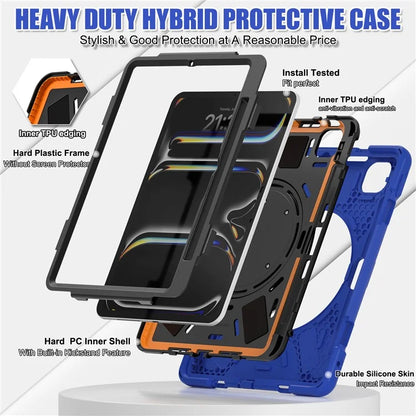 For iPad Pro 11 (2024) Shockproof Case Rotating Kickstand TPU+PC+Silicone Tablet Cover