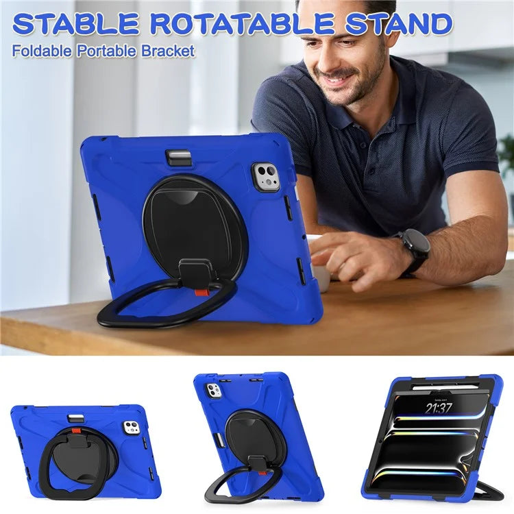 For iPad Pro 11 (2024) Shockproof Case Rotating Kickstand TPU+PC+Silicone Tablet Cover