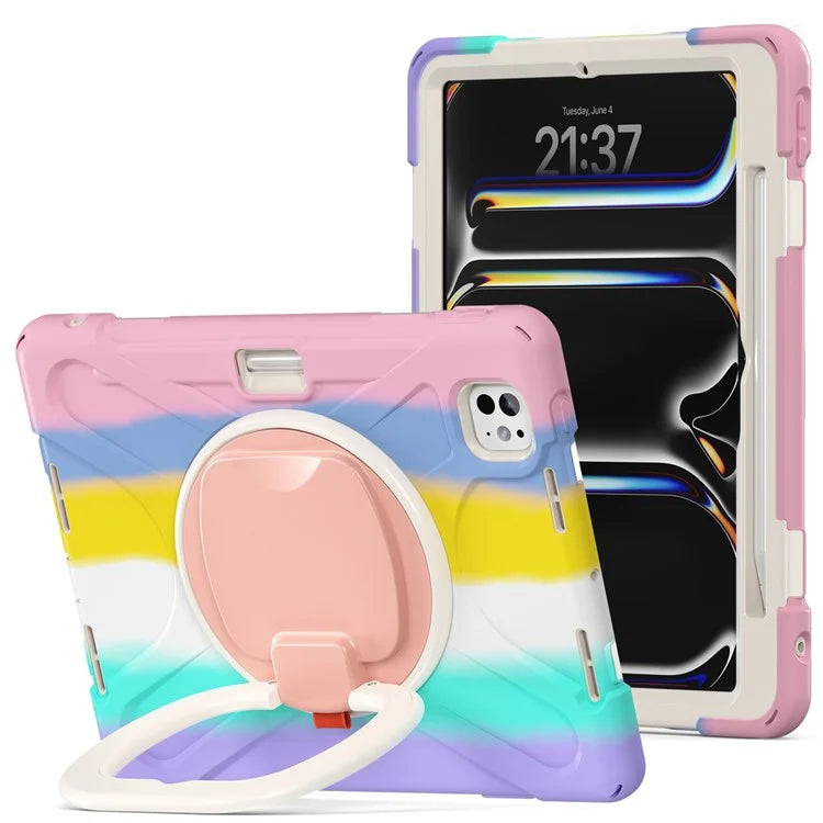 For iPad Pro 11 (2024) Shockproof Case Rotating Kickstand TPU+PC+Silicone Tablet Cover