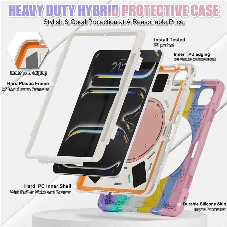 For iPad Pro 11 (2024) Shockproof Case Rotating Kickstand TPU+PC+Silicone Tablet Cover