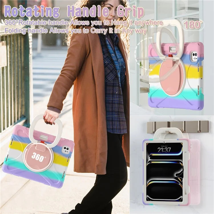 For iPad Pro 11 (2024) Shockproof Case Rotating Kickstand TPU+PC+Silicone Tablet Cover