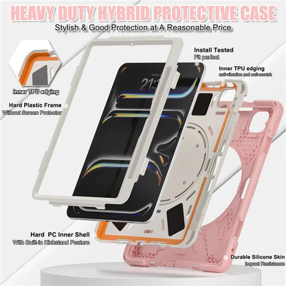 For iPad Pro 11 (2024) Shockproof Case Rotating Kickstand TPU+PC+Silicone Tablet Cover