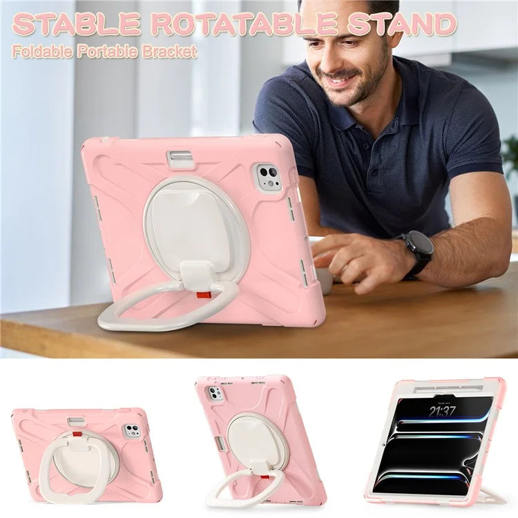 For iPad Pro 11 (2024) Shockproof Case Rotating Kickstand TPU+PC+Silicone Tablet Cover