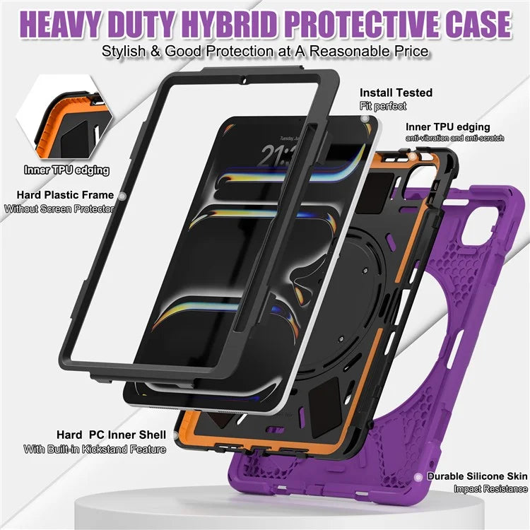 For iPad Pro 11 (2024) Shockproof Case Rotating Kickstand TPU+PC+Silicone Tablet Cover