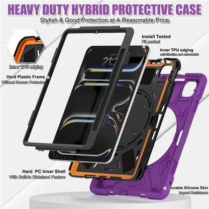 For iPad Pro 11 (2024) Shockproof Case Rotating Kickstand TPU+PC+Silicone Tablet Cover