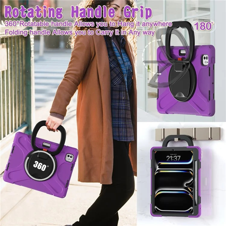 For iPad Pro 11 (2024) Shockproof Case Rotating Kickstand TPU+PC+Silicone Tablet Cover