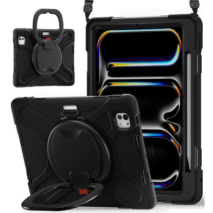 For iPad Pro 11 (2024) Case Kickstand PC+Silicone Tablet Cover with Shoulder Strap