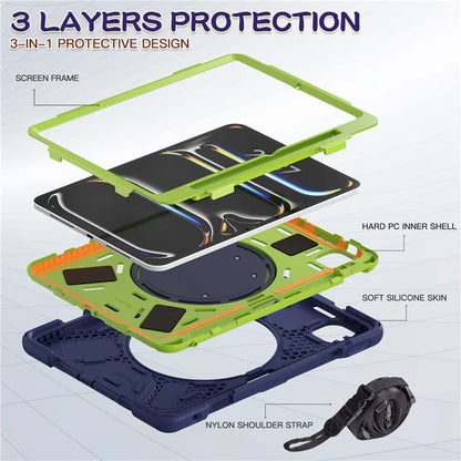 For iPad Pro 11 (2024) Case Kickstand TPU+PC+Silicone Tablet Cover with Shoulder Strap
