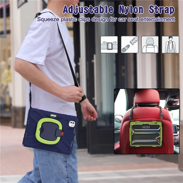 For iPad Pro 11 (2024) Case Kickstand TPU+PC+Silicone Tablet Cover with Shoulder Strap