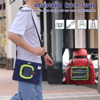 For iPad Pro 11 (2024) Case Kickstand TPU+PC+Silicone Tablet Cover with Shoulder Strap