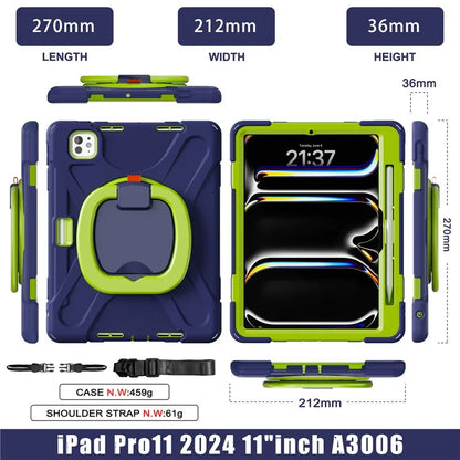 For iPad Pro 11 (2024) Case Kickstand TPU+PC+Silicone Tablet Cover with Shoulder Strap