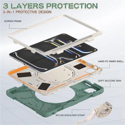 For iPad Pro 11 (2024) Case Kickstand TPU+PC+Silicone Tablet Cover with Shoulder Strap