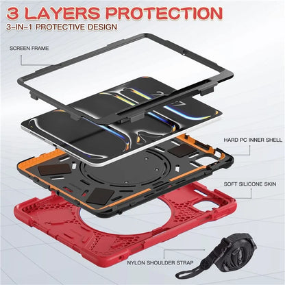 For iPad Pro 11 (2024) Case Kickstand TPU+PC+Silicone Tablet Cover with Shoulder Strap