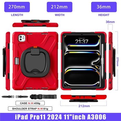 For iPad Pro 11 (2024) Case Kickstand TPU+PC+Silicone Tablet Cover with Shoulder Strap