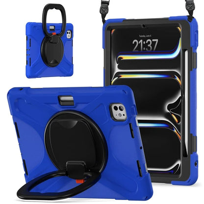 For iPad Pro 11 (2024) Case Kickstand TPU+PC+Silicone Tablet Cover with Shoulder Strap
