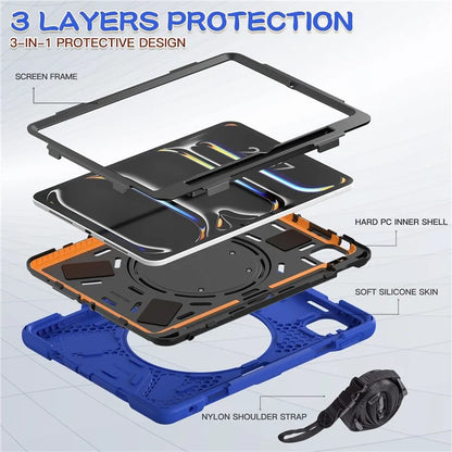 For iPad Pro 11 (2024) Case Kickstand TPU+PC+Silicone Tablet Cover with Shoulder Strap