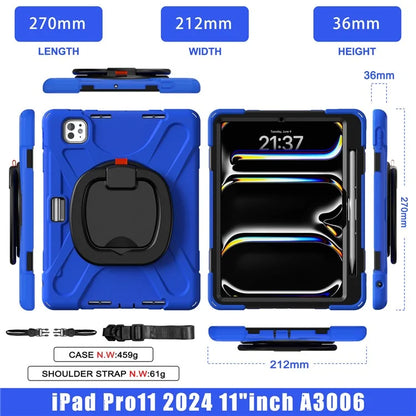 For iPad Pro 11 (2024) Case Kickstand TPU+PC+Silicone Tablet Cover with Shoulder Strap