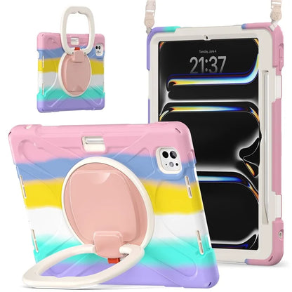 For iPad Pro 11 (2024) Case Kickstand TPU+PC+Silicone Tablet Cover with Shoulder Strap