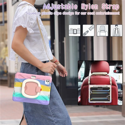 For iPad Pro 11 (2024) Case Kickstand TPU+PC+Silicone Tablet Cover with Shoulder Strap
