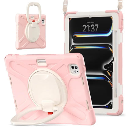 For iPad Pro 11 (2024) Case Kickstand TPU+PC+Silicone Tablet Cover with Shoulder Strap