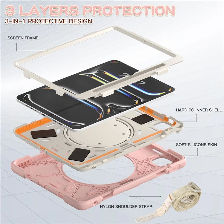 For iPad Pro 11 (2024) Case Kickstand TPU+PC+Silicone Tablet Cover with Shoulder Strap