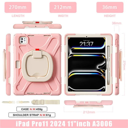 For iPad Pro 11 (2024) Case Kickstand TPU+PC+Silicone Tablet Cover with Shoulder Strap