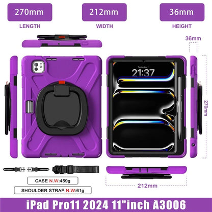 For iPad Pro 11 (2024) Case Kickstand TPU+PC+Silicone Tablet Cover with Shoulder Strap