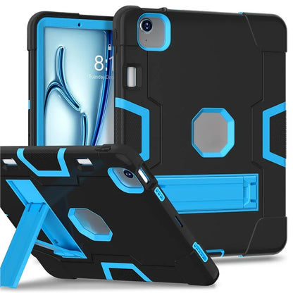 For iPad Air 11 (2024) Case Robot Style Silicone+PC Anti-drop Tablet Cover with Kickstand  /  Blue