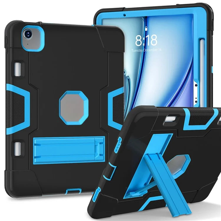 For iPad Air 11 (2024) Case Robot Style Silicone+PC Anti-drop Tablet Cover with Kickstand  /  Blue