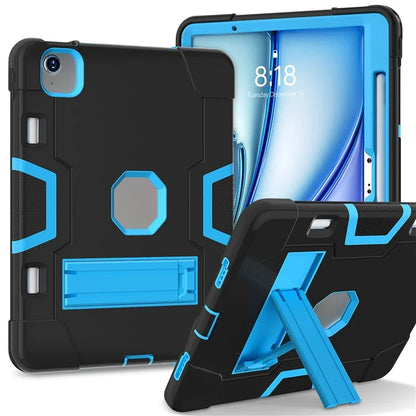 For iPad Air 11 (2024) Case Robot Style Silicone+PC Anti-drop Tablet Cover with Kickstand  /  Blue