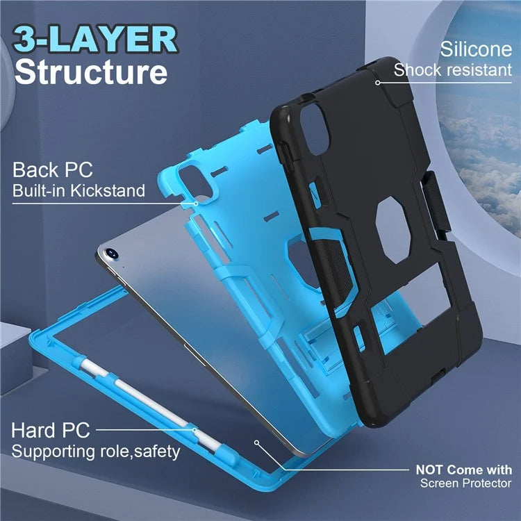 For iPad Air 11 (2024) Case Robot Style Silicone+PC Anti-drop Tablet Cover with Kickstand  /  Blue