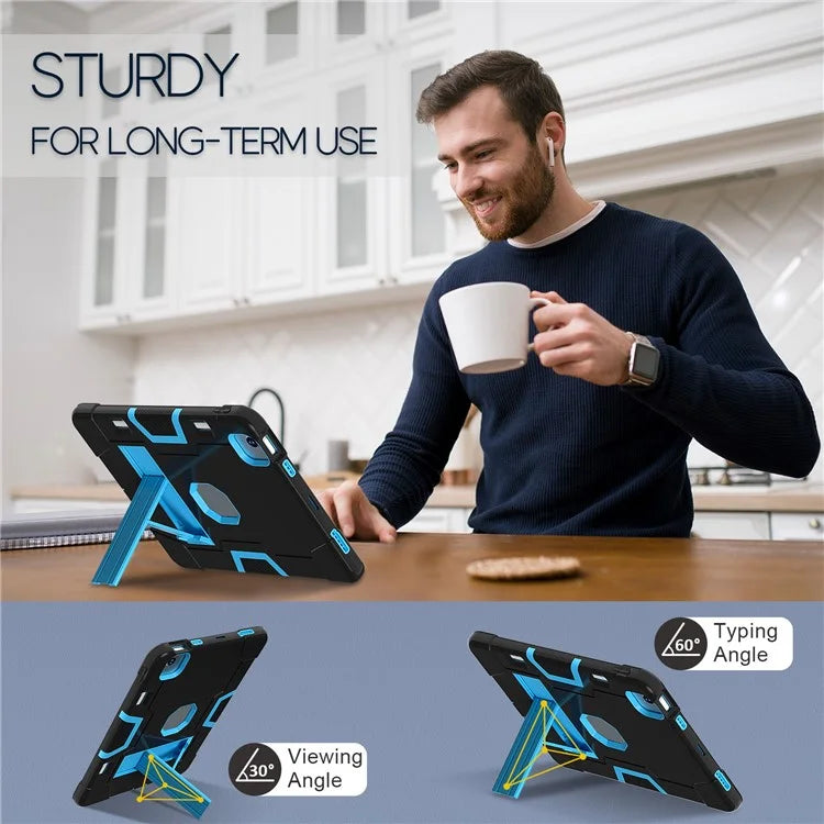 For iPad Air 11 (2024) Case Robot Style Silicone+PC Anti-drop Tablet Cover with Kickstand  /  Blue