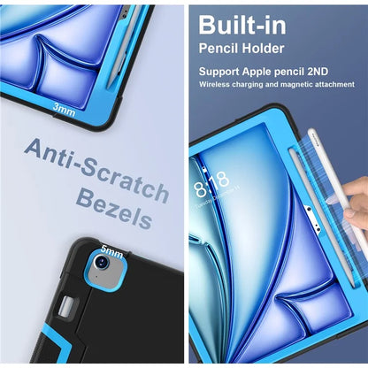 For iPad Air 11 (2024) Case Robot Style Silicone+PC Anti-drop Tablet Cover with Kickstand  /  Blue