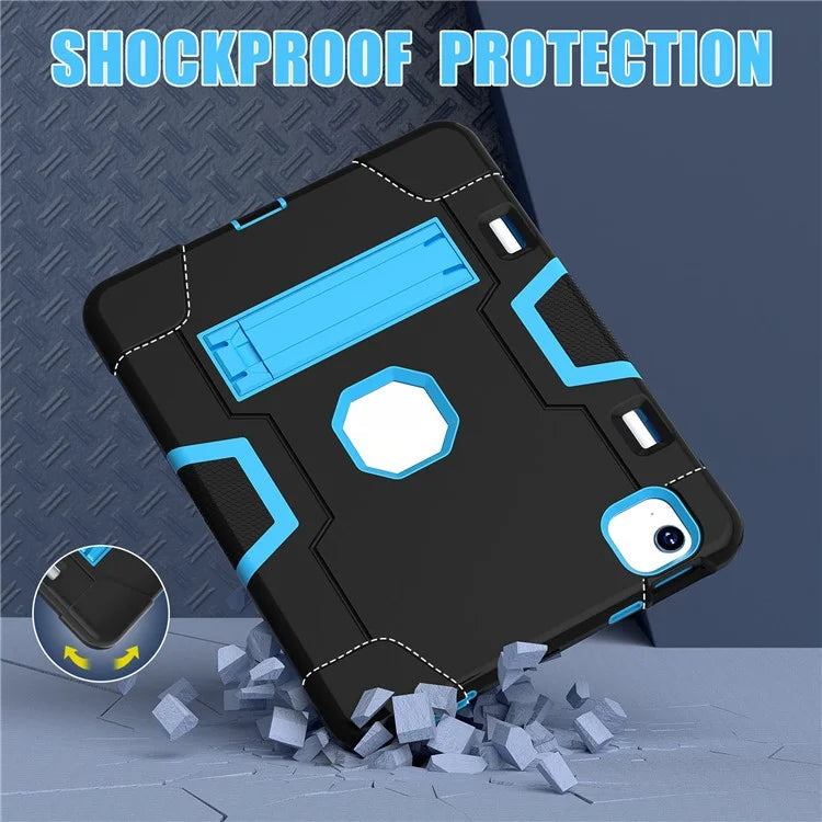 For iPad Air 11 (2024) Case Robot Style Silicone+PC Anti-drop Tablet Cover with Kickstand  /  Blue