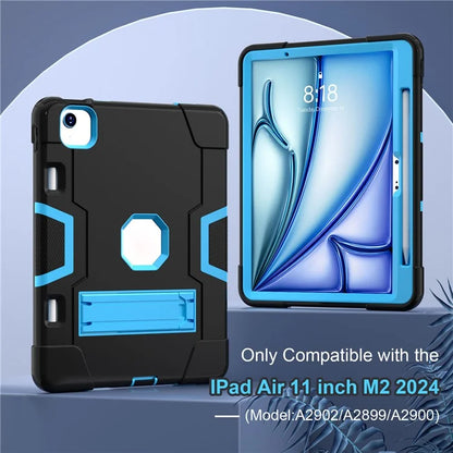 For iPad Air 11 (2024) Case Robot Style Silicone+PC Anti-drop Tablet Cover with Kickstand  /  Blue