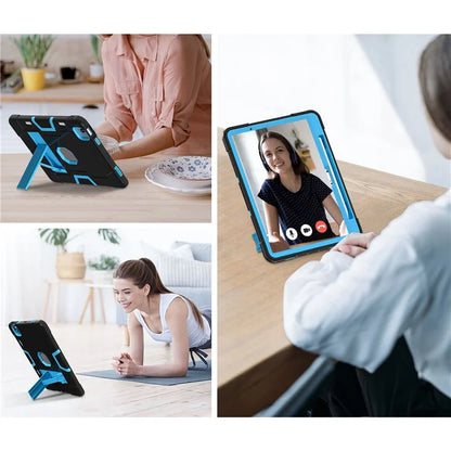 For iPad Air 11 (2024) Case Robot Style Silicone+PC Anti-drop Tablet Cover with Kickstand  /  Blue