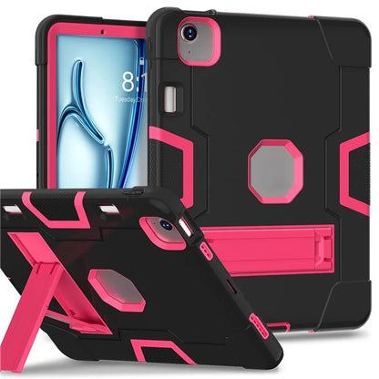 For iPad Air 11 (2024) Case Robot Style Silicone+PC Anti-drop Tablet Cover with Kickstand  /  Rose