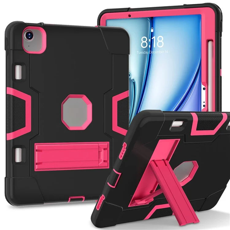 For iPad Air 11 (2024) Case Robot Style Silicone+PC Anti-drop Tablet Cover with Kickstand  /  Rose