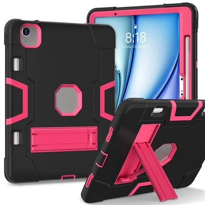 For iPad Air 11 (2024) Case Robot Style Silicone+PC Anti-drop Tablet Cover with Kickstand  /  Rose