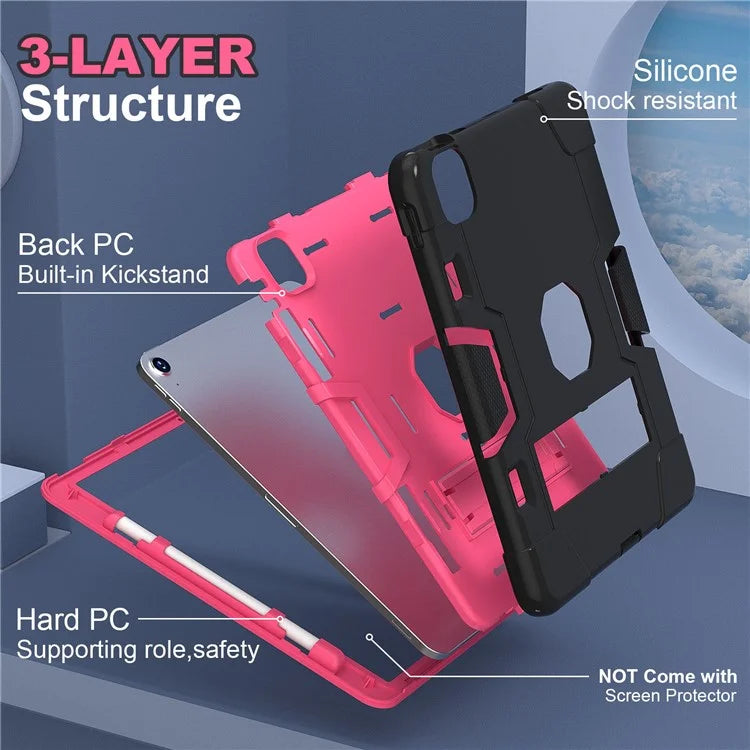 For iPad Air 11 (2024) Case Robot Style Silicone+PC Anti-drop Tablet Cover with Kickstand  /  Rose