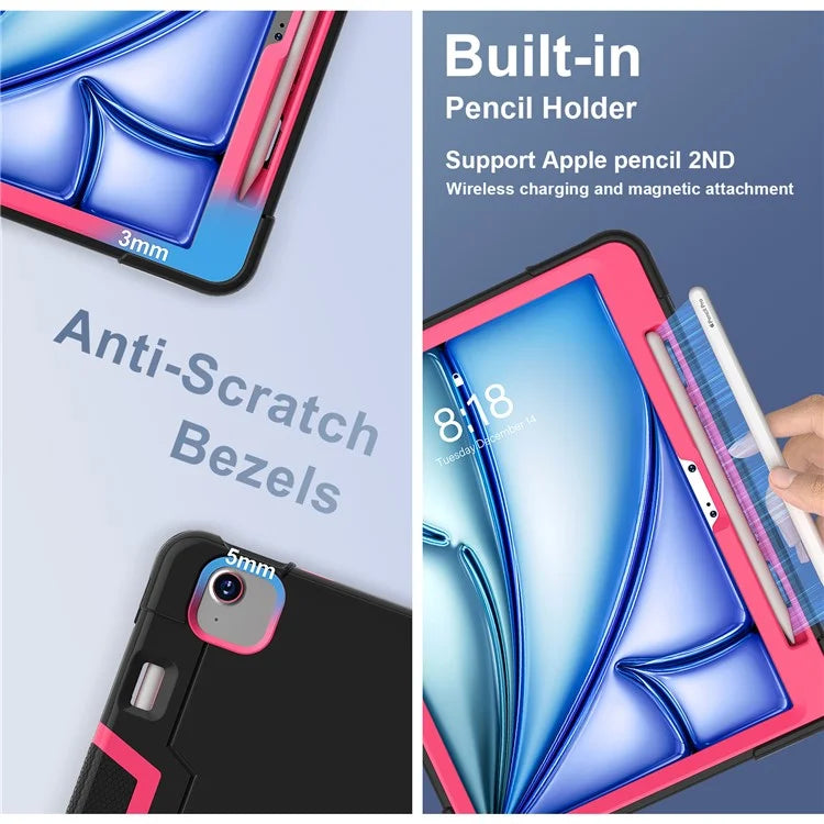 For iPad Air 11 (2024) Case Robot Style Silicone+PC Anti-drop Tablet Cover with Kickstand  /  Rose