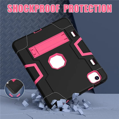 For iPad Air 11 (2024) Case Robot Style Silicone+PC Anti-drop Tablet Cover with Kickstand  /  Rose
