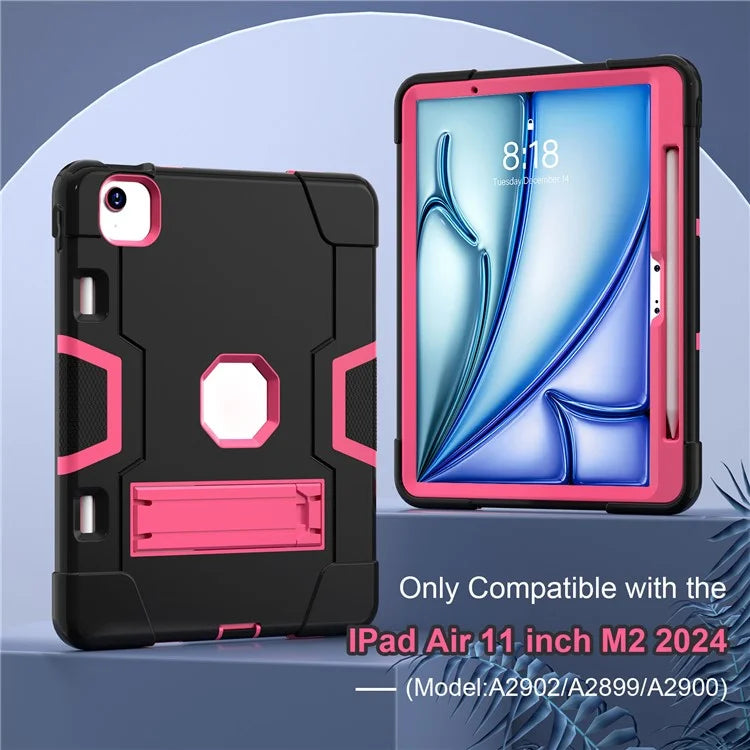 For iPad Air 11 (2024) Case Robot Style Silicone+PC Anti-drop Tablet Cover with Kickstand  /  Rose